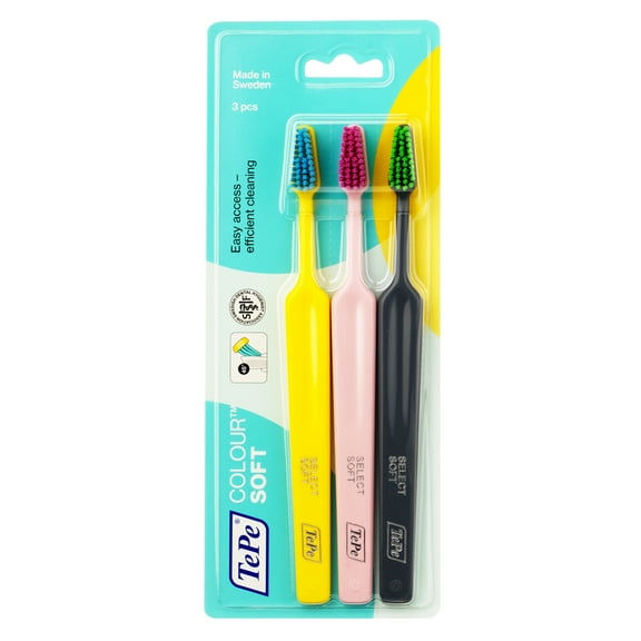 TEPE Colour Soft Bristle Toothbrush – Soft Manual Toothbrushes 3 Pack