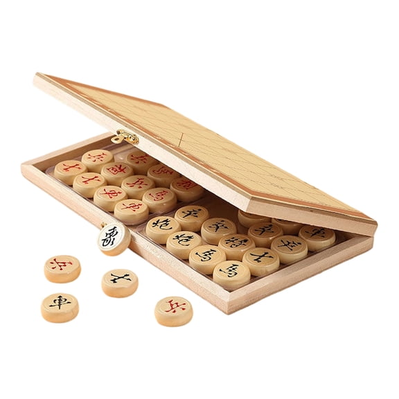 TEPgvh Chess Card Game Toys Chinese Chess (Foldable Board) Portable Folding Chinese Chessboard And Wooden Games Indoor And Outdoor Strategic Games Beige - 25X27.5CM