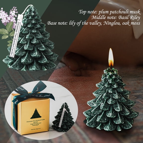 TEPgvh Christmas Tree Shaped Candle 3.8'' Soy Wax Scented Aromatherapy Decorative Light Housewarming Birthday Gift Desktop Home Ornament Green-One Size