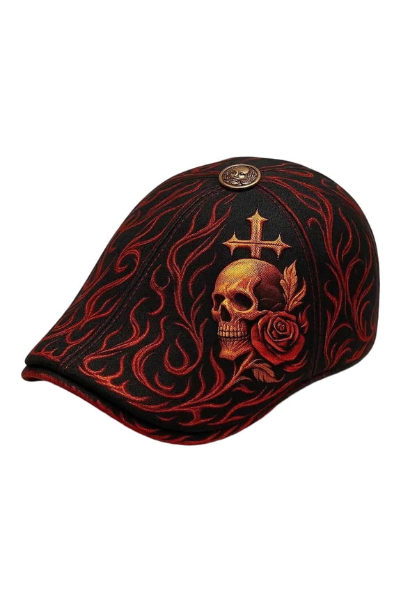 Other Skull Embroidered Beret Rose Newsboy Cap Gothic Embroidery Flat Bill Beret For Fashion Retro Streetwear Hat F - 25x20x3 cm