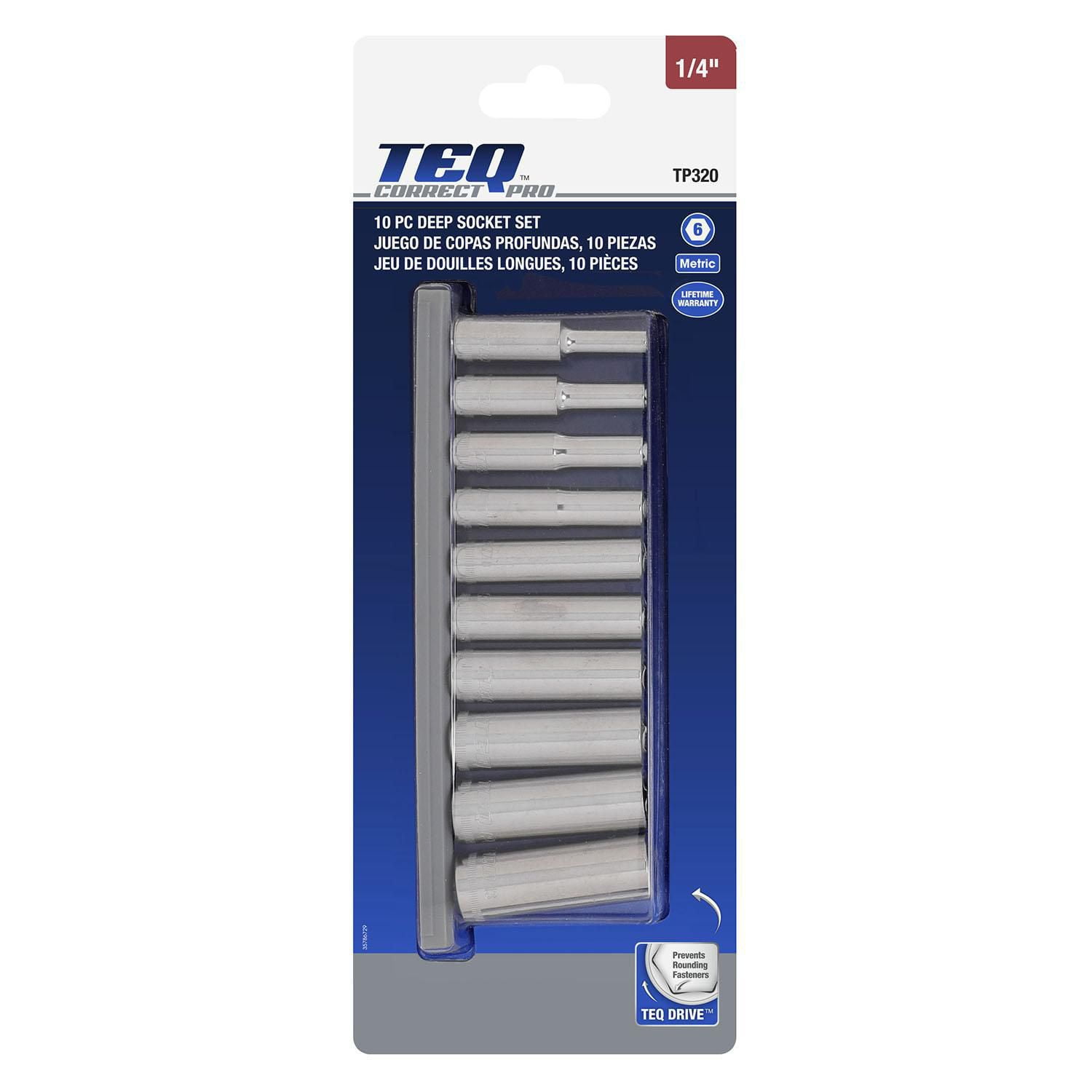 TEQ Correct Professional Deep Socket Set Metric 1/4" Drive, 10