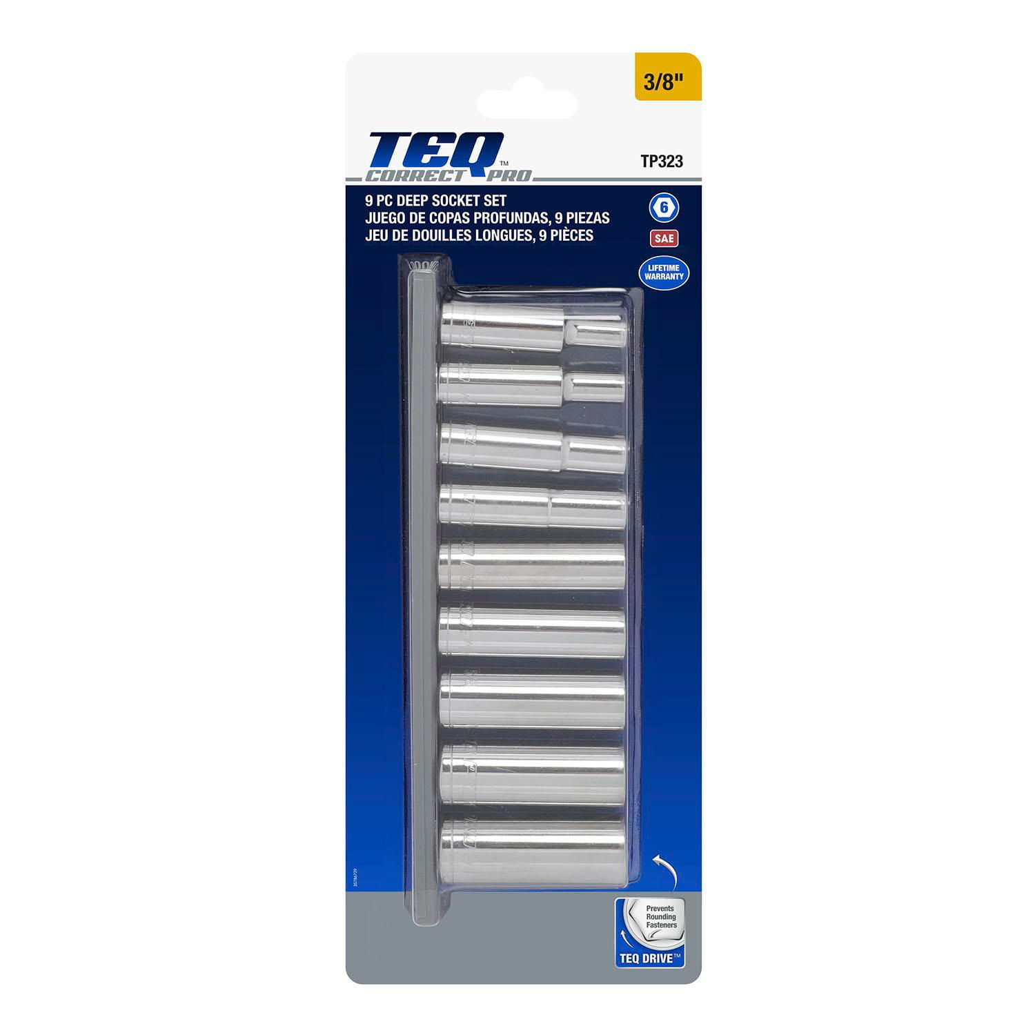 TEQ Correct Professional Deep Socket Set SAE 3 8 Drive 9 Piece 1 set sold by set Walmart