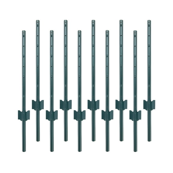 TEQIN 10 Packs Fence Post, 3-4-5-6-7Ft Garden Fence Stakes with U-Channel, Metal Corner Posts for Holding Garden Wire Fence,Sturdy Stakes for Garden Yard, Lawn, Farms and Outdoor Wire Fencing, Green