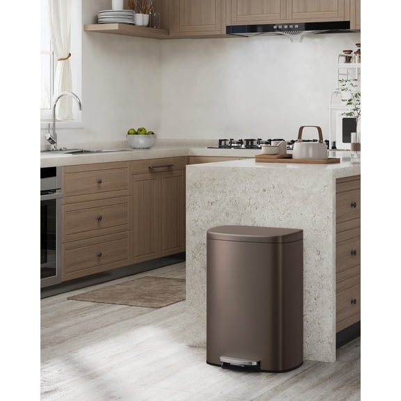 TEQIN 13 Gal & 2.6 Gal Stainless Steel Garbage Can,Step-On Kitchen Trash Can Soft-Close Lid, Fingerprint-Resistant, Removable Liner, Slim Rectangle Kitchen Waste Bins