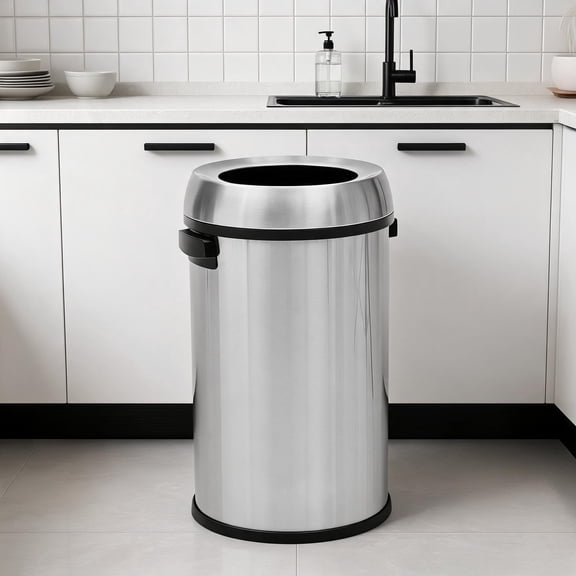 TEQIN 17 Gallon Swing Open Trash Can, Stainless Steel Self-Balance Flip Top Lid Commercial Grade Garbage Can Swing Trash Can For Business, Restaurant, Office And Kitchen