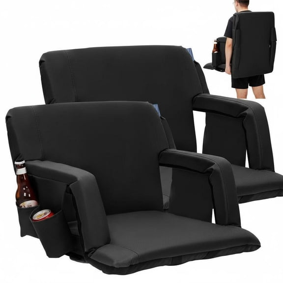 TEQIN 2 Pack Reclining Stadium Seat With Armrests,Stadium Seats With Back Support, Stadium Chair With 6 Adjustable Angle, Bleacher Chair For Outdoor Sport Events
