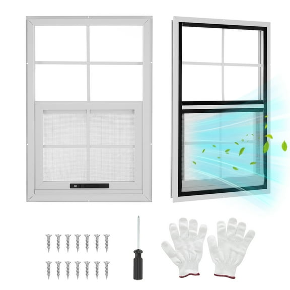 TEQIN 2 Pack Shed Window, Barn Window Flush Mount Window With Tempered Glass And Removable Screen Basement Window For Playhouses, Sheds, Garage And Chicken Coops