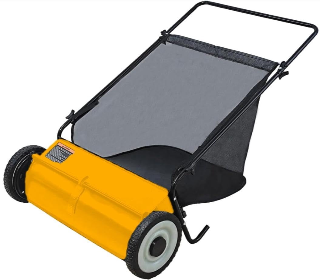 TEQIN 26 Inch Hand Push Lawn Sweeper, Leaf Collector Lawn Sweeper With Adjustable Brush Height, Pickup Sweeper For Yard Leaf Picker Upper, Large 7 Cu. Ft Hopper Capacity Push Lawn Sweeper For Leaves