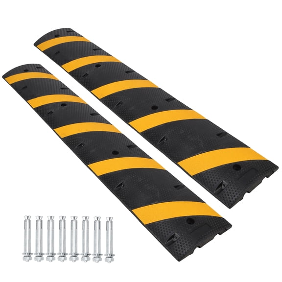 TEQIN 3.3FT/6FT Recycled Rubber Speed Bump,HeavyDuty Traffic Calming Hump,25000Lbs Capacity Driveway Ramp,2 Channel Modular Cable Protector Ramp for Asphalt Concrete Gravel Driveway Road,2Pcs