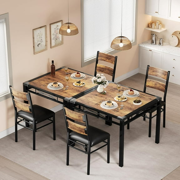 TEQIN 3-Piece Industrial Dining Table Set For 2, Space Saving Dinette for Kitchen, Dining Room, Small Space w/Steel Frame, Square Kitchen Table Set, Dining Room Table Set for Small Space, Apartment