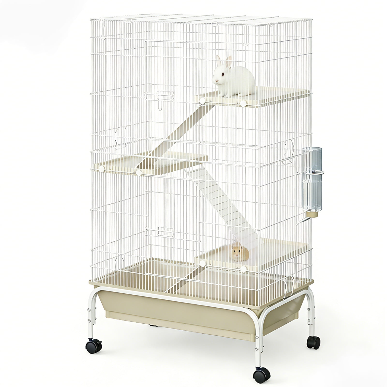 TEQIN 3 Tiers Small Animal Critter Cage,55" h Ferret Cage  with 3 Removable Ramps,Food Bowl, Water Bottle, Metal Small Animal Cages on Wheels for Chinchillas, Guinea Pigs, Rabbit, Sugar