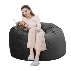 TEQIN 4FT Bean Bag Chair, Giant Bean Bag with Memory Foam Filled,Large Bean Bag Chairs for Adults, Round Beanbag Lazy Sofa with Dutch Velvet Cover for Living Room Bedroom Dormitory