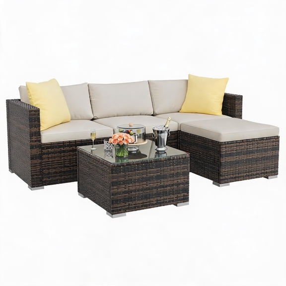 TEQIN 5 Piece Patio Furniture Sets, Low Back Outdoor Couch,All-Weather Rattan Sectional Sofa With Tea Table&Washable Couch Cushions, Patio Couch Patio Furniture Sets