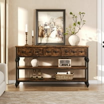 TEQIN 53" Console Table with 3 Drawers,Farmhouse Rustic Entryway Table, Narrow Long Sofa Table, Hallway Tables with 3-Tier Shelves, Narrow Console Table for Entryway, Living Room, Couch, Foyer