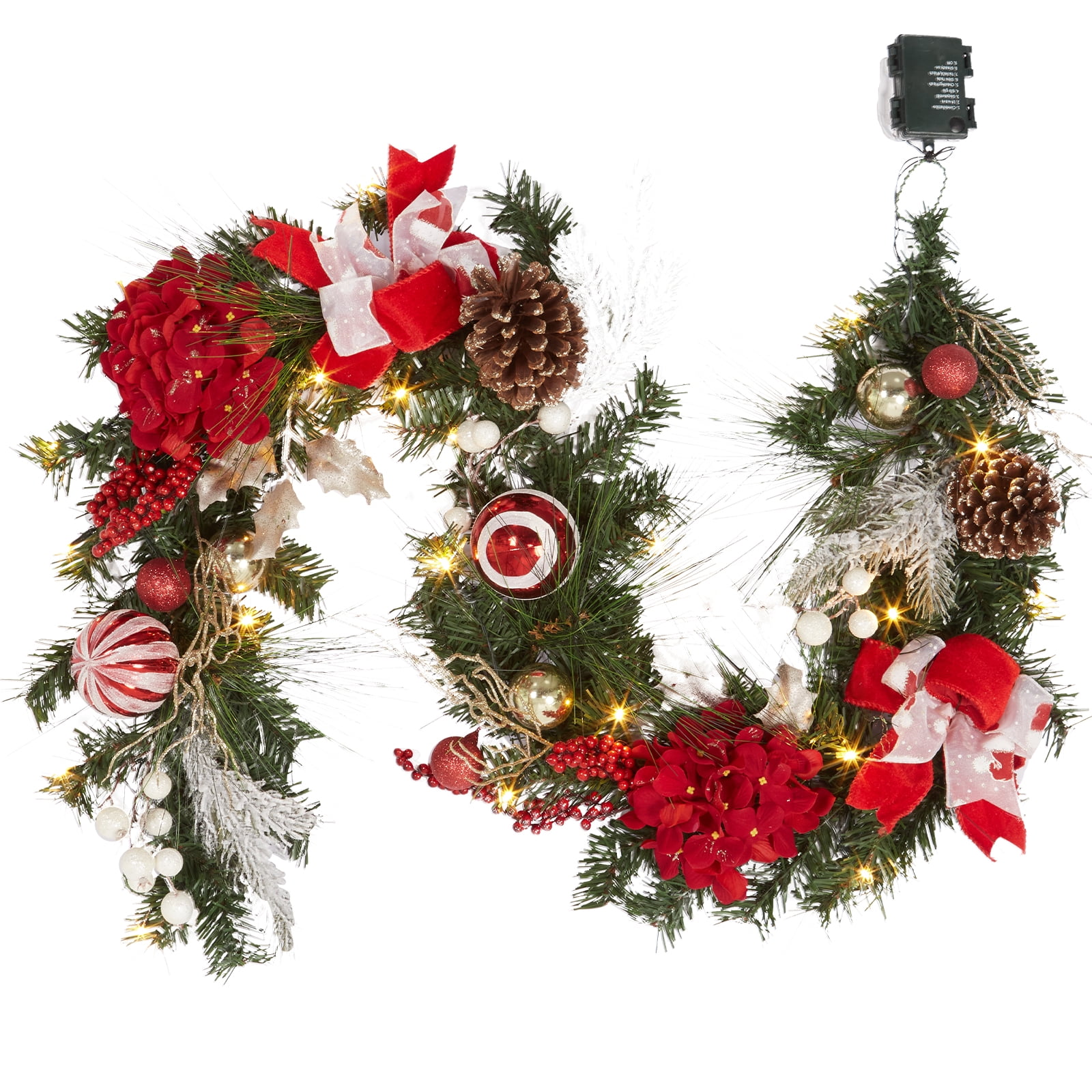 TEQIN 6 Feet Pre-Lit Christmas Garland with Lights and Pine Cones ...