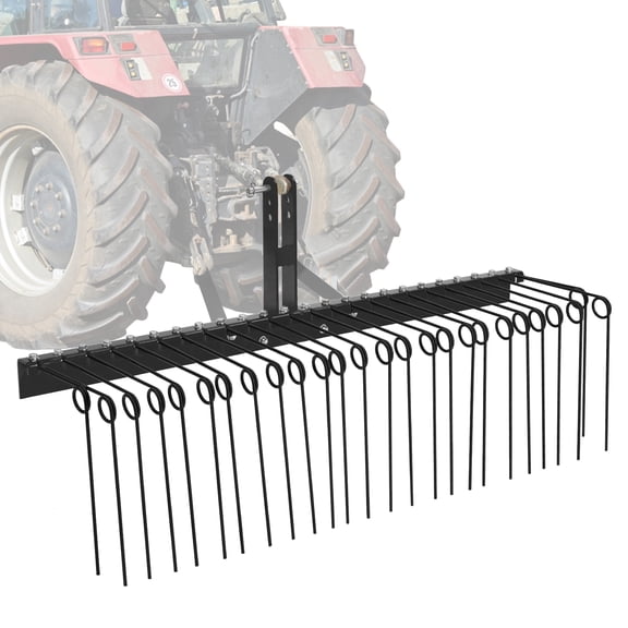 TEQIN 60" Pine Straw Rake Steel Spring Landscape Rake,Powder-Coated Steel Tow-Behind Landscape Rake,3-Point Hitch Receiver for ATV, UTV or Utility Tractor