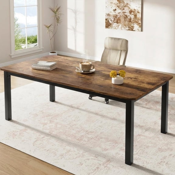 TEQIN 78.7" Long Dining Table For 6-8, Large Farmhouse Rectangular Kitchen & Dining Room Tables, Modern Dining Table With Thick Metal Frame & Sturdy Legs For Dinner, Kitchen, Office