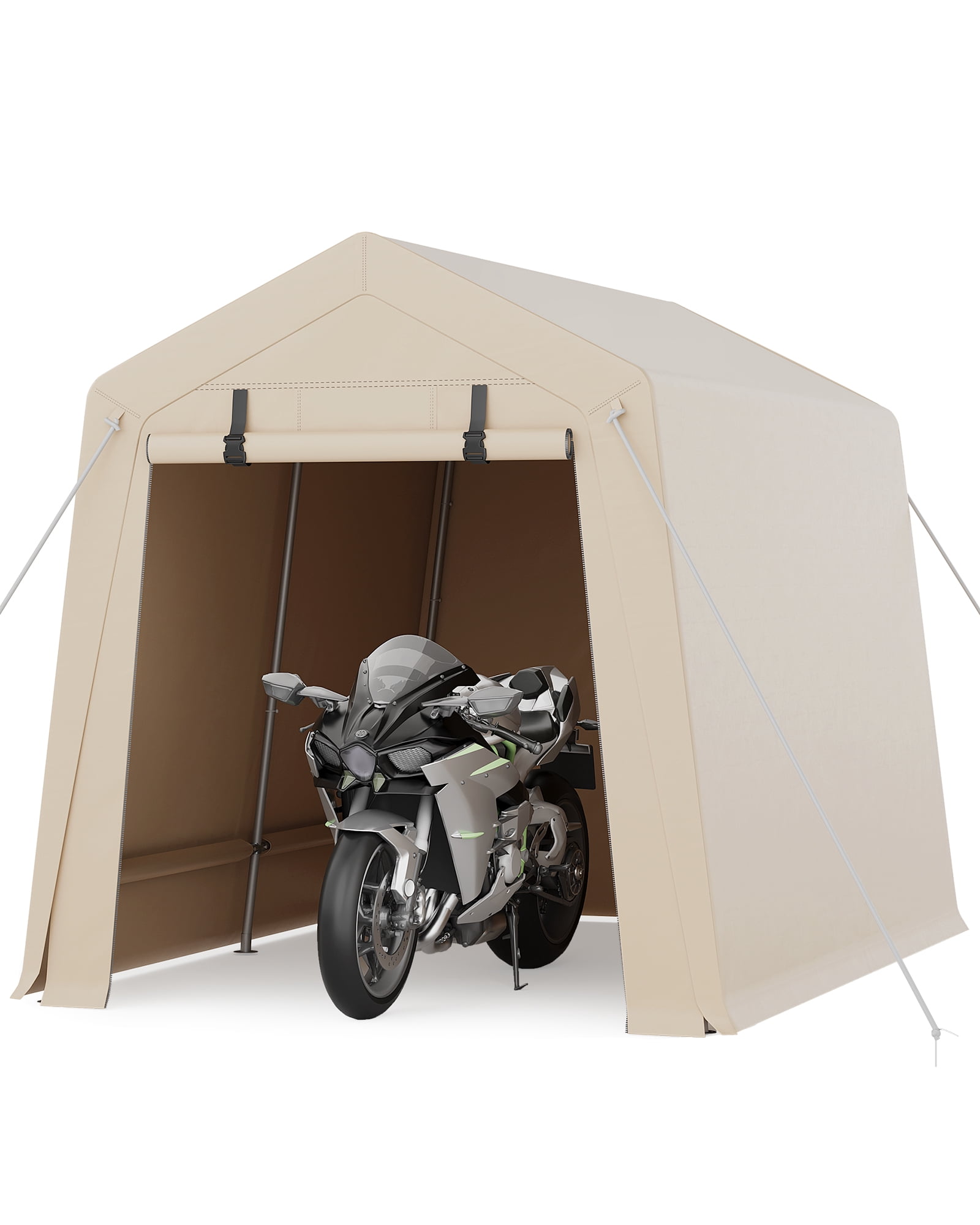 TEQIN 7x10 FT Outdoor Portable Storage Shed with Roll-Up Door & Vent,240G Heavy-Duty Shelter Waterproof PE Tarp, UV-Resistant Storage Sheds for Motorcycle, Bike,Firewood, Lawn Mower and Tools