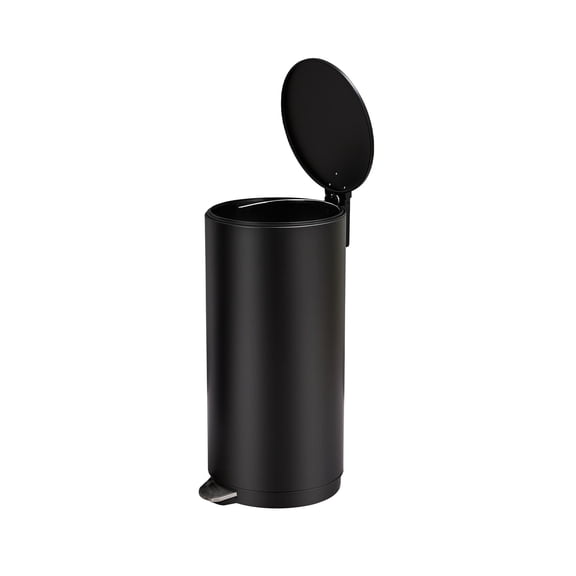 TEQIN 8 Gallon Round Trash Can with Soft-Close Lid,Step On Trash Can Compact Kitchen Garbage Can with Removable Liner Bucket, Stainless Steel Garbage Bin for Office, Bedroom
