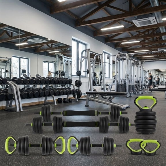 TEQIN Adjustable Dumbbell Set, Free Weight Set With Connector, 4 In1 Dumbbells Set Used As Barbell, Kettlebells, Push Up Stand, Weight Plate, Fitness Exercises For Home Gym Suitable Men/Women