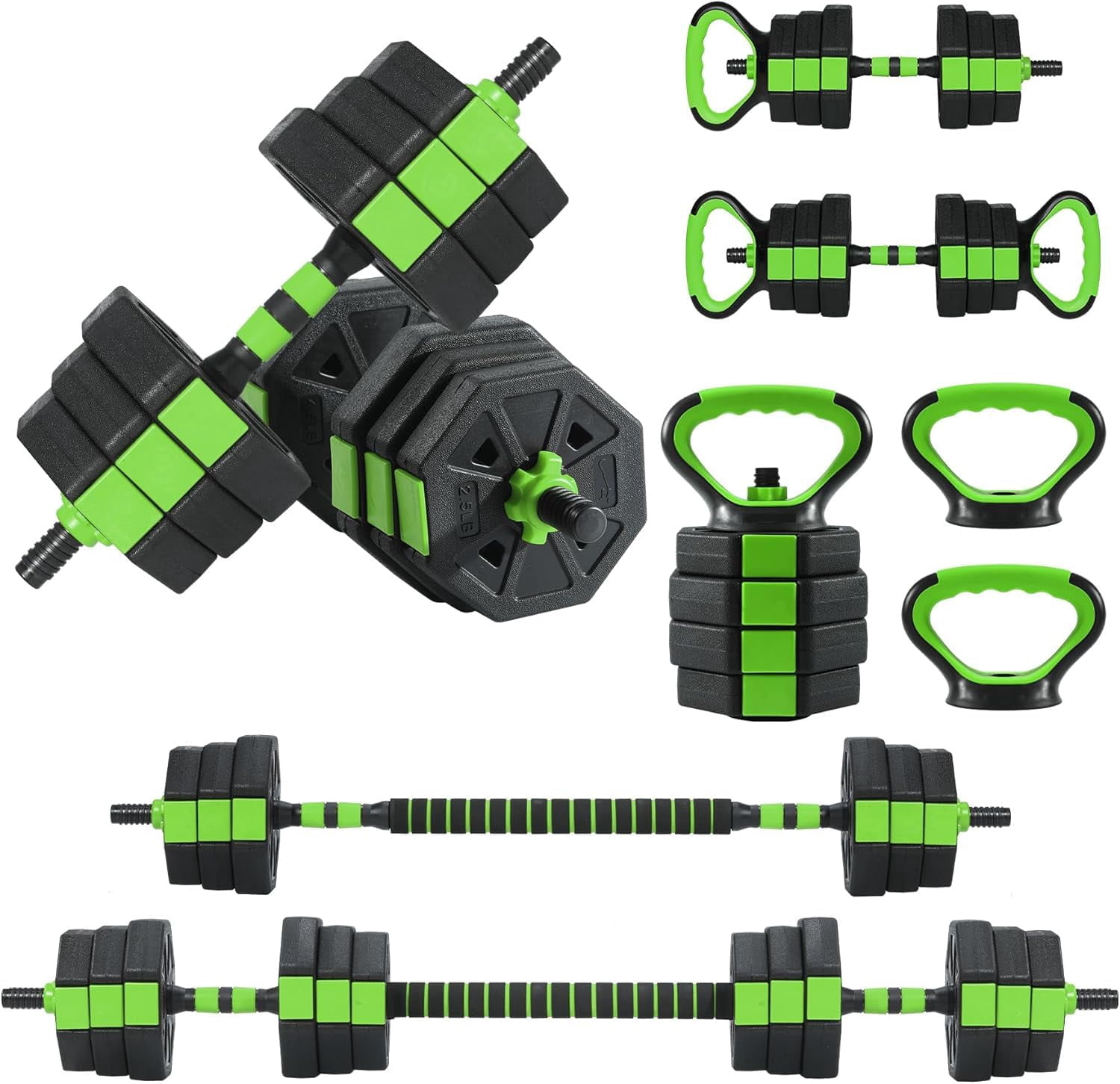 TEQIN Adjustable Dumbbells Set,Exercise & Fitness Dumbbells,4 In 1 Free Weight Dumbbells Set With Barbell,Kettlebell Options,Weight Training Equipment For Home Gym Workout