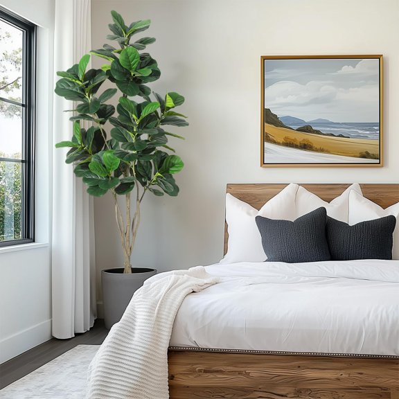 TEQIN Artificial Fiddle Leaf Tree,Artificial Fiddle Leaf Fig Tree with Planter,Tall Fake Tree with Natural Wood Trunk for Home Decor, Ficus Tree  for Indoor Office Living Room