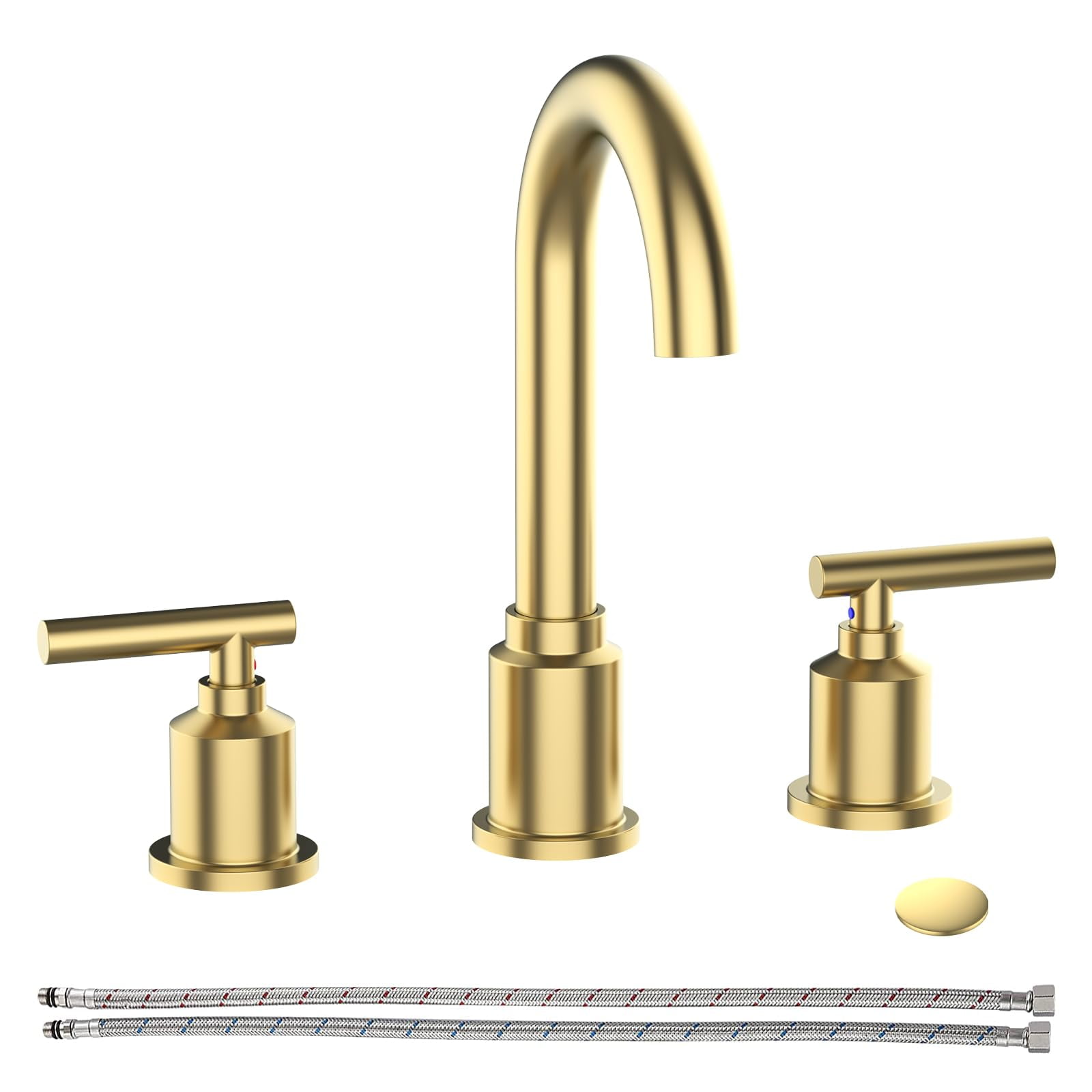 TEQIN Bathroom Faucet,Brushed Nickel Widespread Bathroom Sink Faucet, 8 Inch Bathroom Faucet for Sink,3 Hole with Stainless Steel Drain For RV Restroom Bathroom