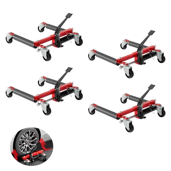 TEQIN Car Wheel Dolly Jack Set of 4, Hydraulic 6000-lbs Car Skates, 12'' Wheel Vehicle Positioning Jack, Heavy Duty Rollers with Foot Pedal for Tire Auto Repair Moving, Red