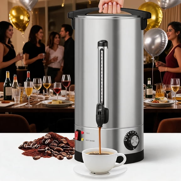 TEQIN Commercial Coffee Maker,Stainless Steel Coffee Urn With Double Wall,Electric Coffee Pot Hot Beverage Dispenser, Quick-Brewing Tea Urn For Events,Party & Catering