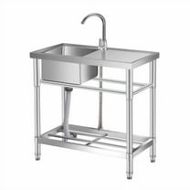 TEQIN Compartment Commercial Sink, Stainless Steel Utility Sink with Pull-out Faucet, Free Standing Laundry Sink Kitchen Sink with Storage Shelve for Restaurant, Garage, Shop, Cafe, Outdoor