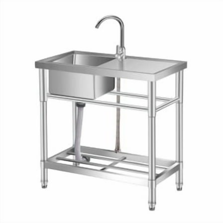 TEQIN Compartment Commercial Sink, Stainless Steel Utility Sink with Pull-out Faucet, Free Standing Laundry Sink Kitchen Sink with Storage Shelve for Restaurant, Garage, Shop, Cafe, Outdoor