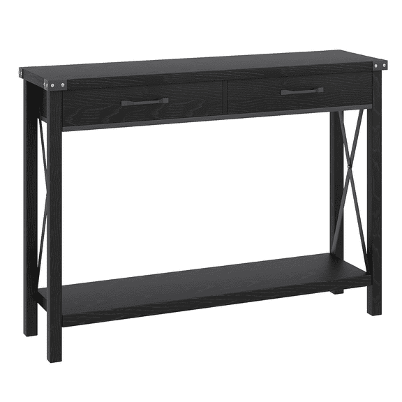 TEQIN Farmhouse Console Table with 2 Tiers and Drawers, Entryway Table,Narrow Long Entry Table with Shelf,Narrow Sofa Table with Metal Frame for Hallway and Living Room