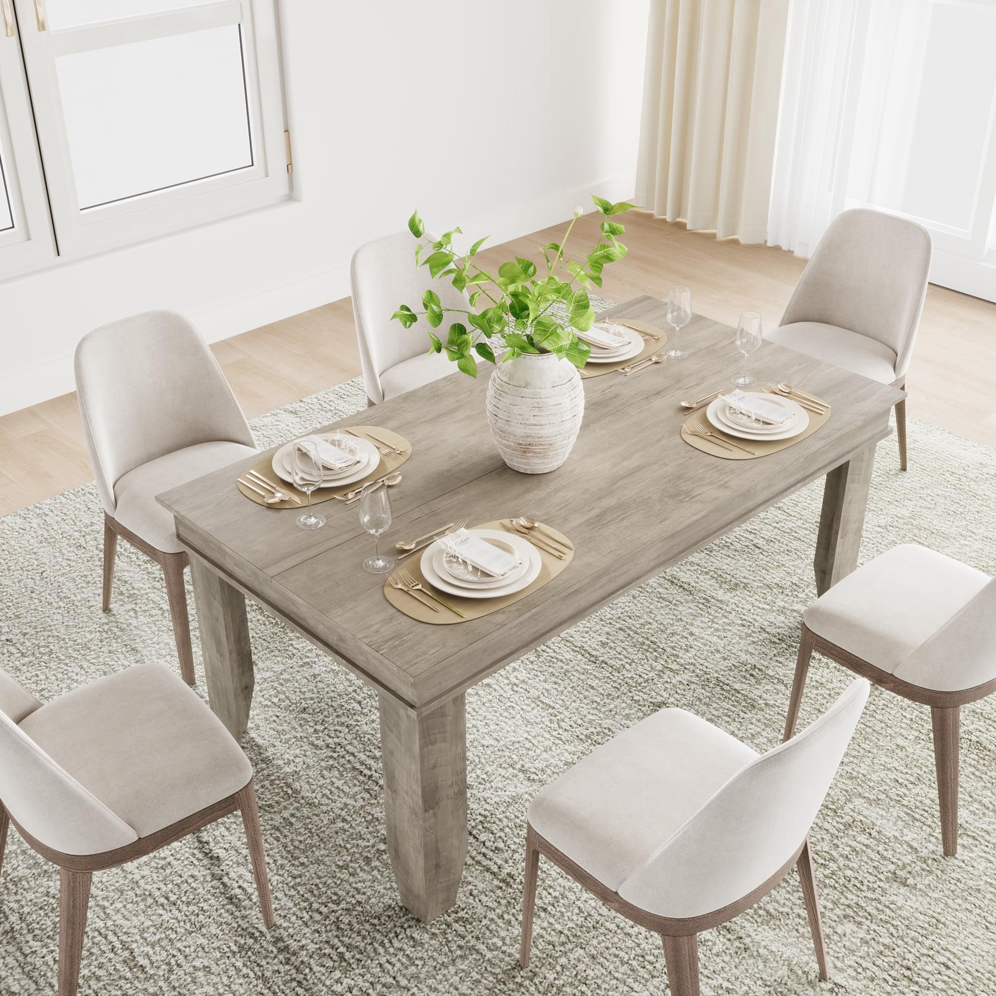 TEQIN Farmhouse Dining Table for 6-8, Heavy Duty Large Kitchen Table ...