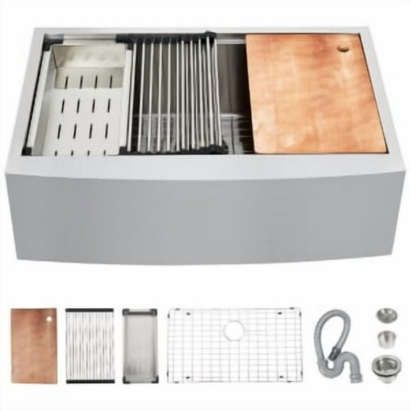 TEQIN Farmhouse Kitchen Sink,Stainless Steel Drop-In Sinks, Top Mount Single Bowl Basin with Ledge & Accessories,Front Apron Sink for Workstation, Prep Kitchen, and Bar Sink, 30 Inch/33Inch