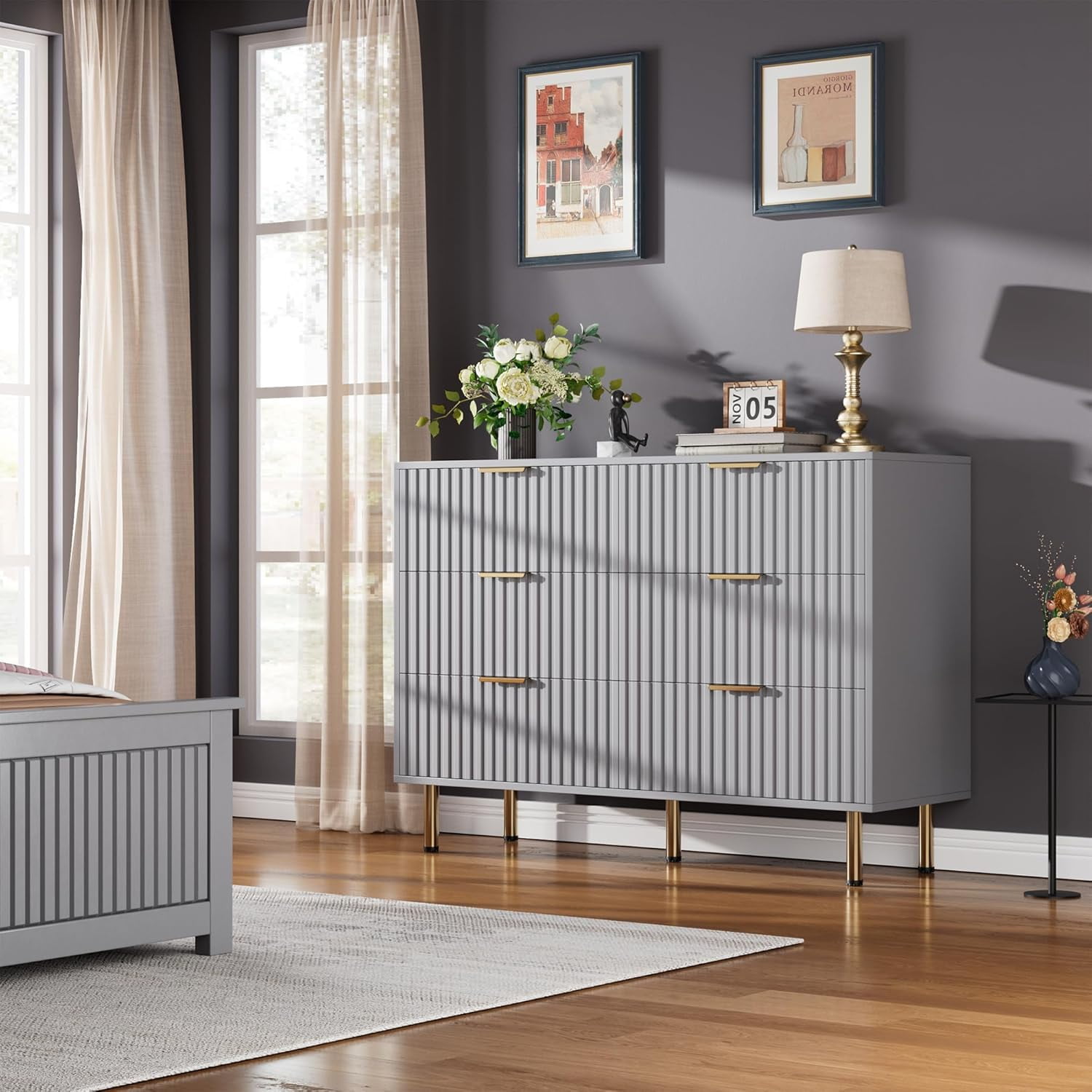 Teqin Fluted 6 Drawers Dresser For Bedroom 47 2 Wide Photo Inspiration