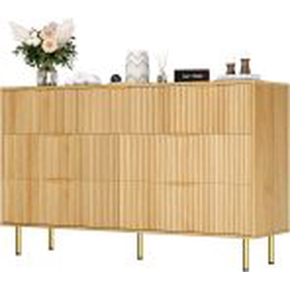 TEQIN Fluted Dresser with 7 Drawers,55.1" W Dressers for Bedroom,Modern Chest of Drawers with Metal Handle,Chest of Drawers for Living Room Hallway Entryway