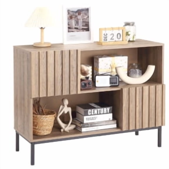 TEQIN Fluted Wood Buffet Sideboard,Entryway Table with Storage,Entrance Console Table Sideboard Buffet Cabinet with Storage Shelves and Metal Legs, Sofa Table Accent Cabinet for Living Room Hallway