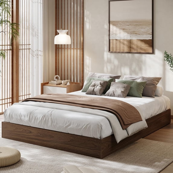 TEQIN Full Platform Bed Base,Wood Platform Bed with Sturdy Wooden Slats, Floor-Standing Bed Frame, Modern Minimalist Design Bed Frame, No Box Spring Needed, Easy Assembly