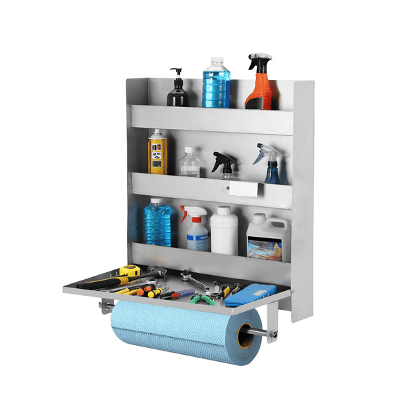 TEQIN Garage Wall Cabinet,Metal Storage Cabinet,Aluminum Work Station Storage Cabinet,3 Shelf Wall-Mounted Work Tray With Flip-Out Work Table & Paper Towel Rack Organizer For Garage Storage