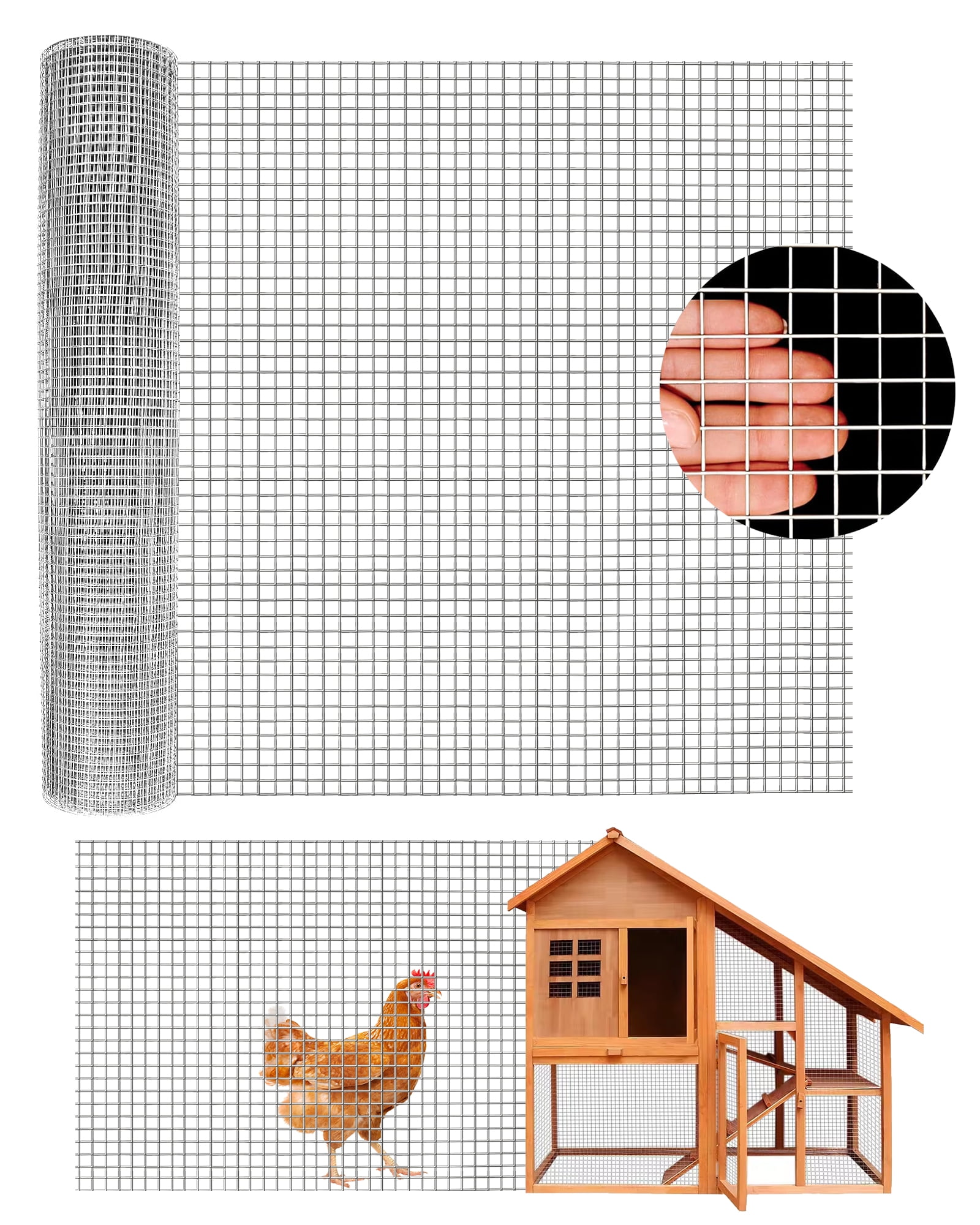 TEQIN Hardware Cloth,Chicken Wire Fence, Galvanized Welded Cage Wire for Bird Wire Gopher Wire Rabbit Wire Snake Fence Poultry Netting Cage Screen,Welded Metal Chicken Wire Poultry
