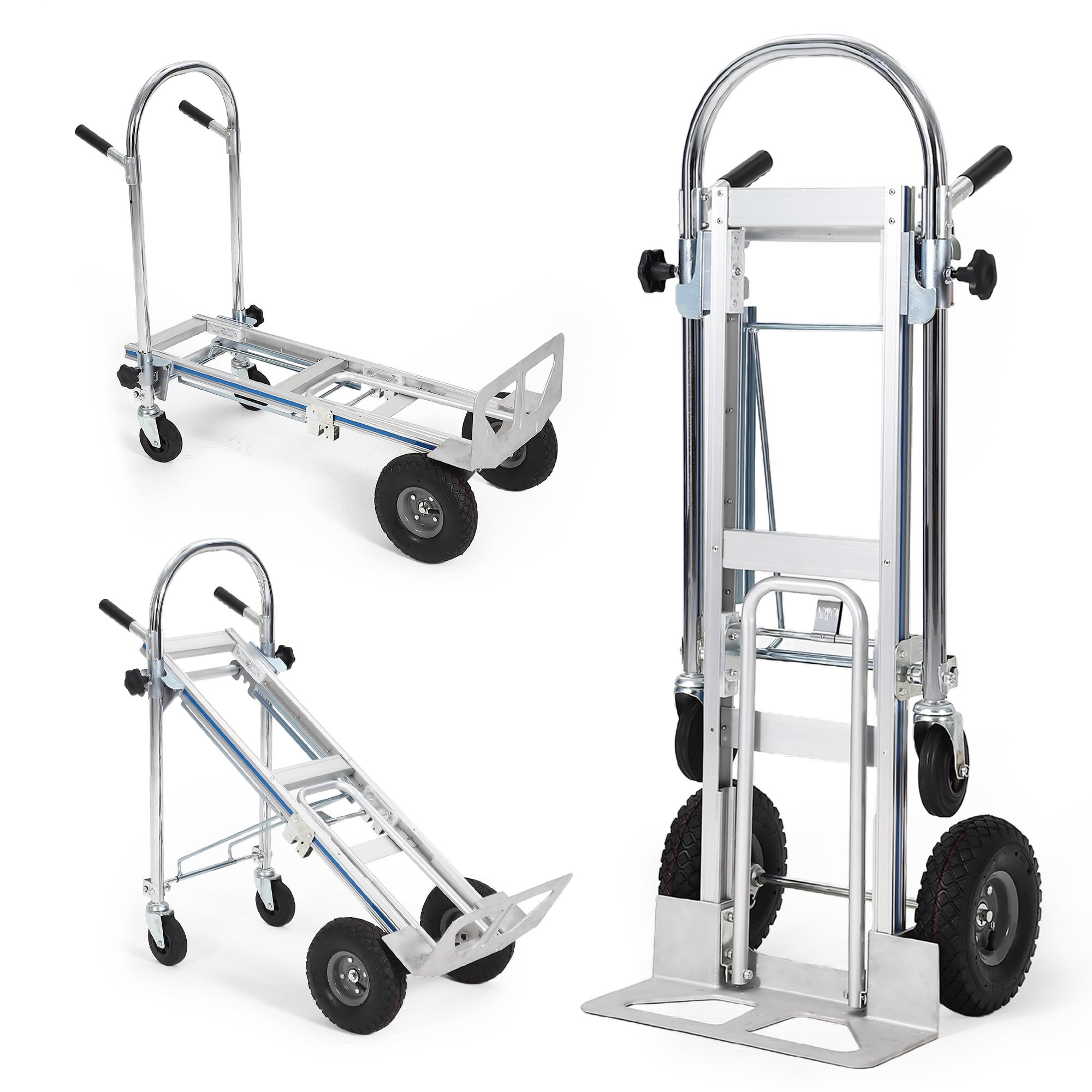 TEQIN Heavy Duty Aluminum Hand Truck, Industrial Hand Truck Dolly, Folding Hand Truck Converts From Hand Truck To Platform Cart For Transport And Moving In Warehouse, Supermarket