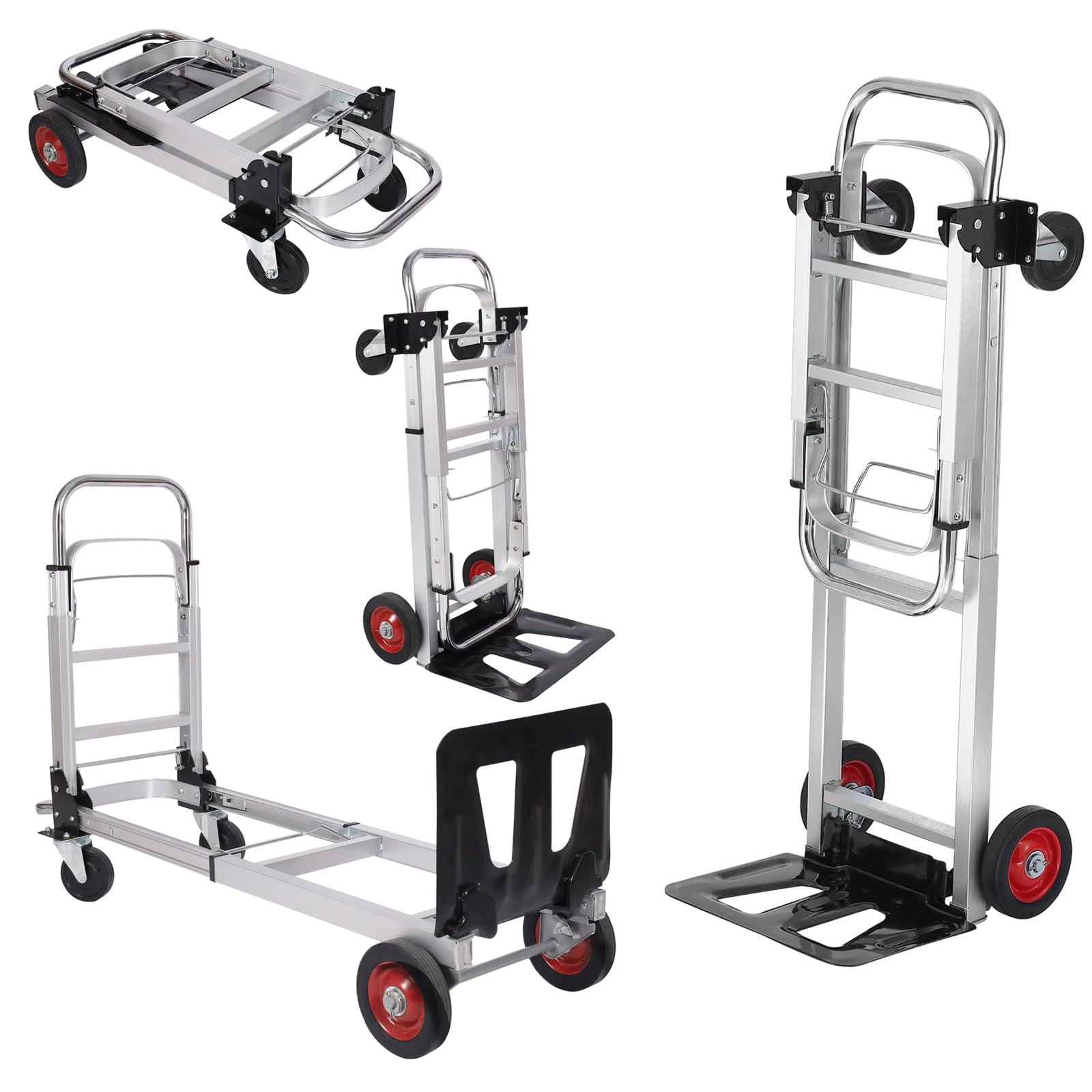 TEQIN Heavy Duty Aluminum Hand Truck, Industrial Hand Truck Dolly, Folding Hand Truck Converts From Hand Truck To Platform Cart For Transport And Moving In Warehouse, Supermarket