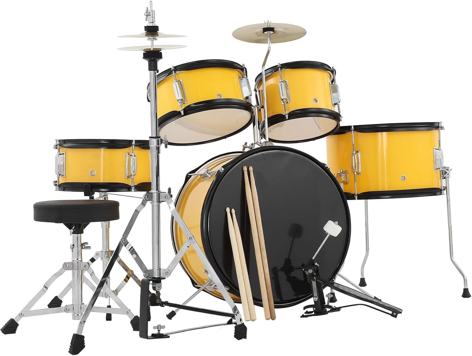 TEQIN Kids Drum Set,Junior Drum Kit,Drum Set for Musical Instruments,Full 16in Youth Drum Set With Bass Drum,Tom, Snare Drum,Hi-Hat,Cymbal and Drum Pedal for Beginner,5-Piece for Beginners