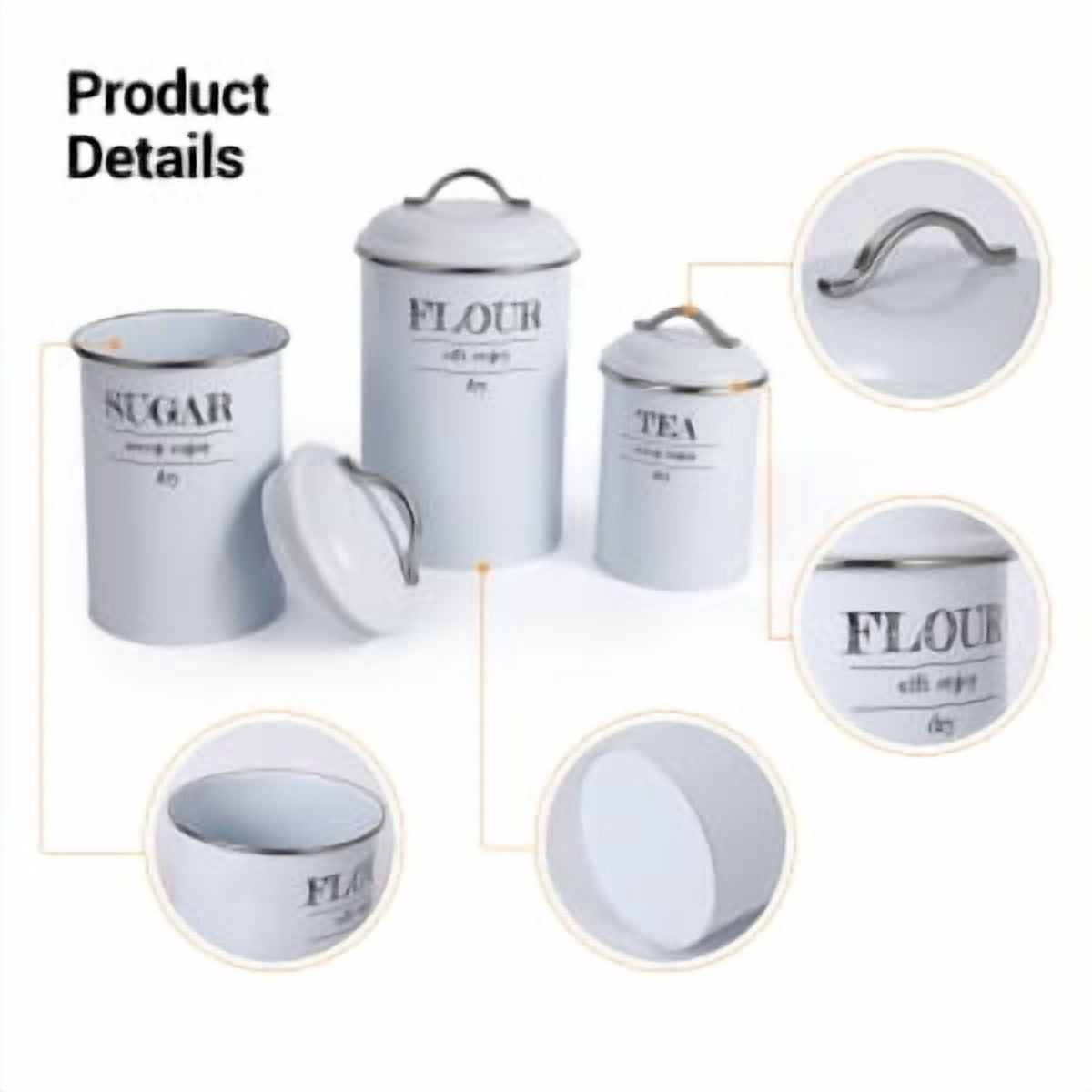 TEQIN Kitchen Canisters for Countertop Set of 3,Farmhouse Canister Sets for Kitchen Counter,Flour Sugar Coffee Canister Farmhouse Kitchen Large Storage Containers,Farmhouse Canister Jars