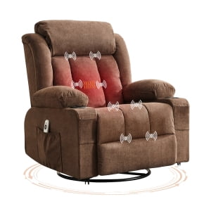 TEQIN Massage Swivel Recliner Chair,Oversized Rocker Recliner with Massage and Lumbar Heat Ergonomic Rocker Chair,Recliner Chairs w/Remote Control, Side Pocket, 2 Cup Holders, USB Charge Port