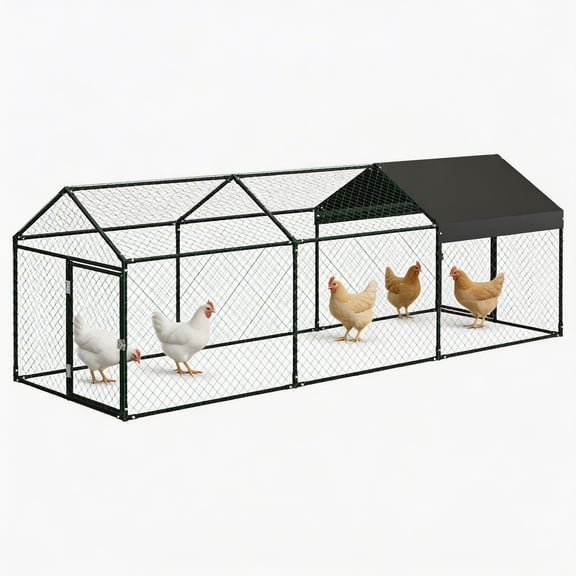 TEQIN Metal Chicken Coop, outdoor chicken coop with Waterproof Cover Portable Poultry Cage Walk in Hen House Outdoor Backyard Farm Enclosure Crate Pet Playpen Exercise Pen for Rabbit Duck