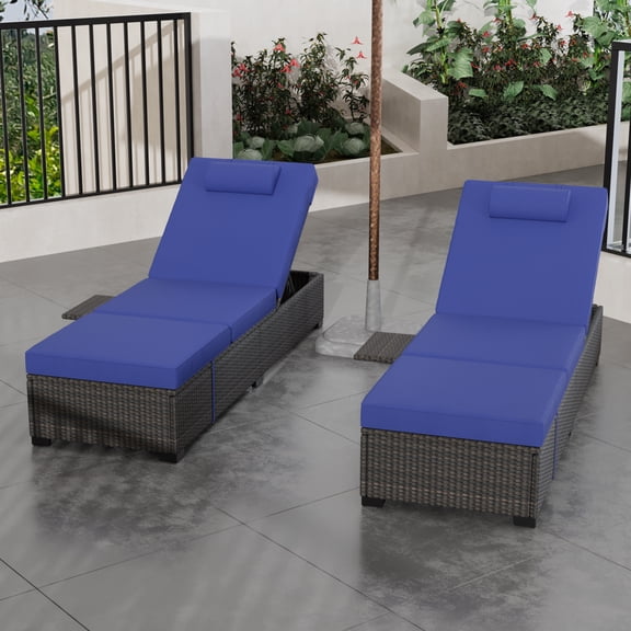TEQIN Outdoor Chaise Lounge Set of 2, 5-Position Adjustable PE Wicker Reclining Chairs with Wheels & 2.3" Cushions, 400 lbs Capacity All-Weather Patio Rattan Lounger for Poolside, Garden, Beach