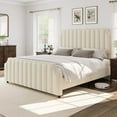 thumbnail image 1 of TEQIN Platform Bed Frame with 50.2" Headboard, Velvet Upholstered Bed Frame Queen with Vertical Channel Tufted Headboard & Footboard, Nailhead Trim, No Box Spring Needed, 1 of 8