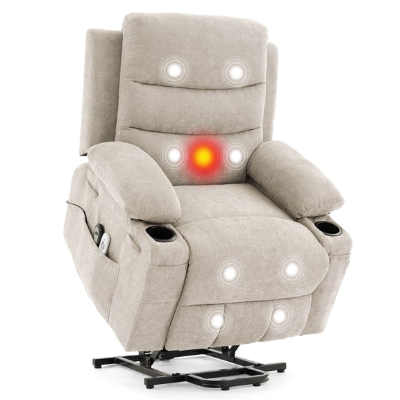 TEQIN Power Lift Recliner Chair for Elderly,Recliner Chairs for Adults with Vibration Massage and Heat,Ergonomic Overstuffed Breathable Fabric Reclining Chair with Side Pockets,Cup Holders