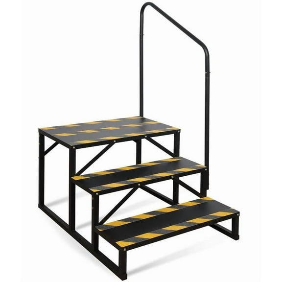 TEQIN RV Stairs with Handrail,4 Step/3 Steps Portable Hot Tub Steps with Non-Skid Tapes, Metal Stairs Steps Camper Steps for RV, Mobile Home Stairs Travel Trailers for Indoor & Outdoor